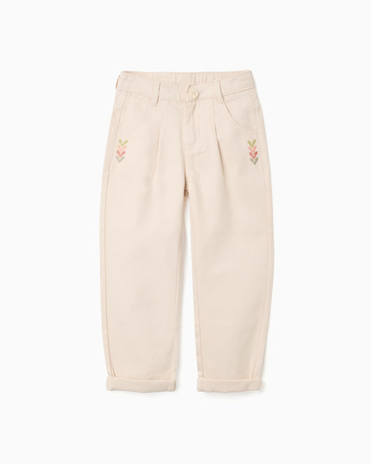 Pantalón Sarga Detalle Bordado Beige Zippy