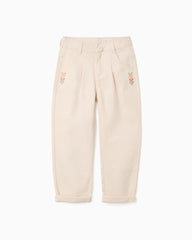 Pantalón Sarga Detalle Bordado Beige Zippy