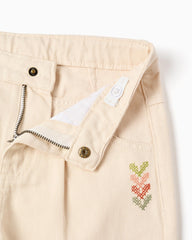 Pantalón Sarga Detalle Bordado Beige Zippy