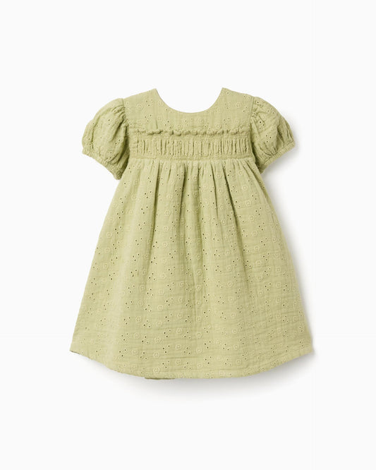 Vestido Ojalillo Bordado Verde Zippy