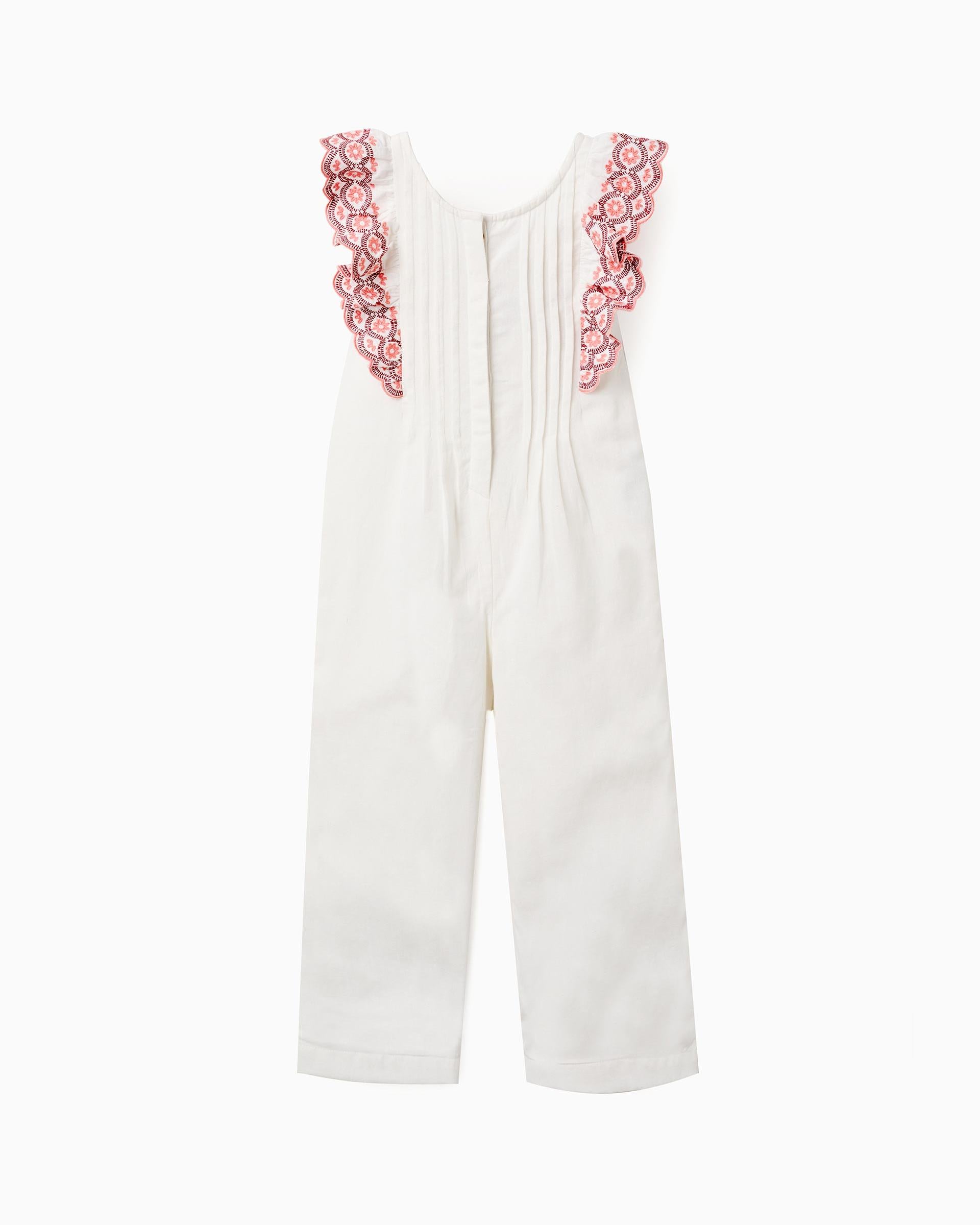 Enterizo Detalle Volantes Bordado Flor Blanco Zippy