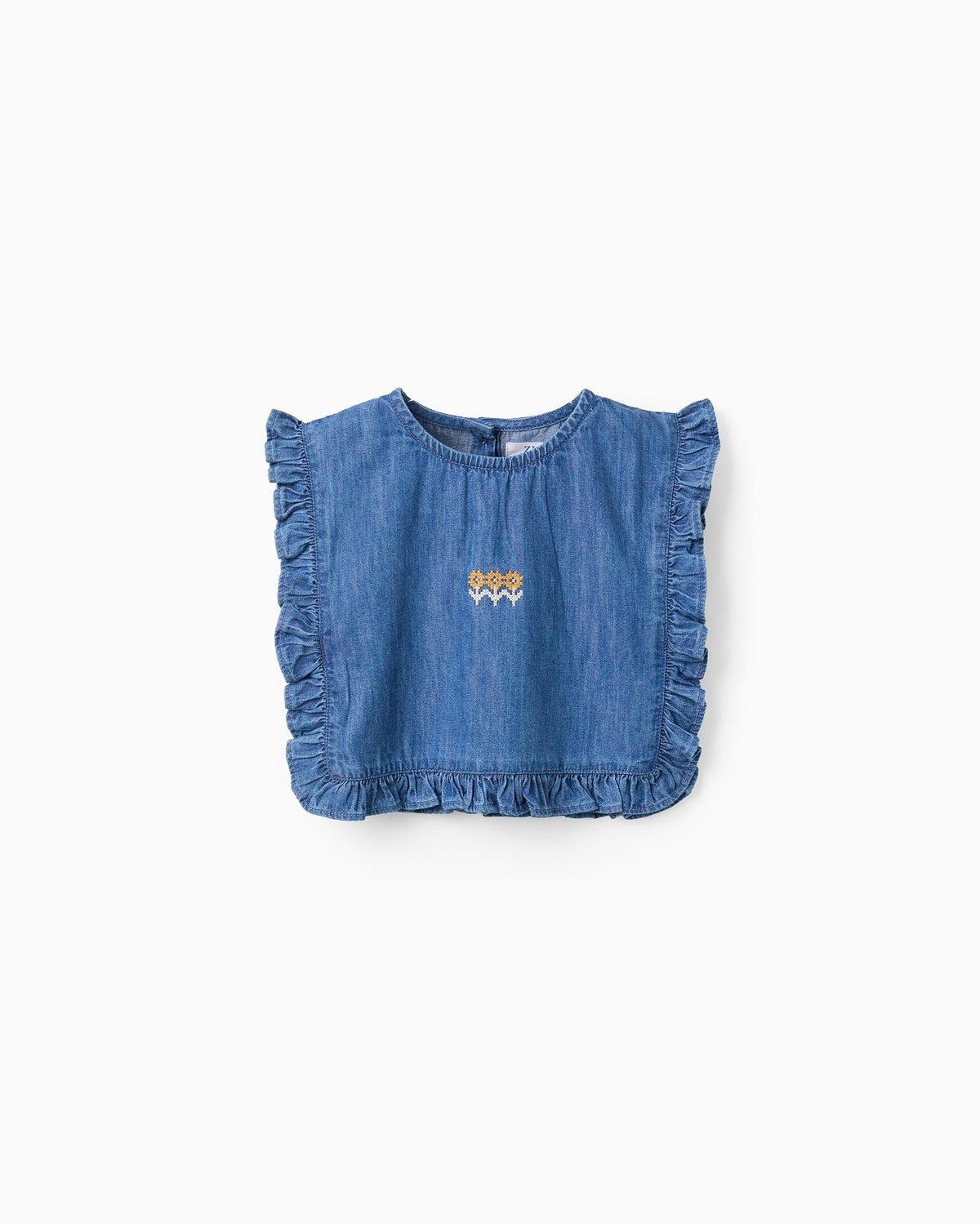 Blusa Volantes Flores Denim Zippy