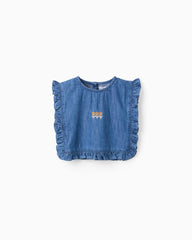 Blusa Volantes Flores Denim Zippy