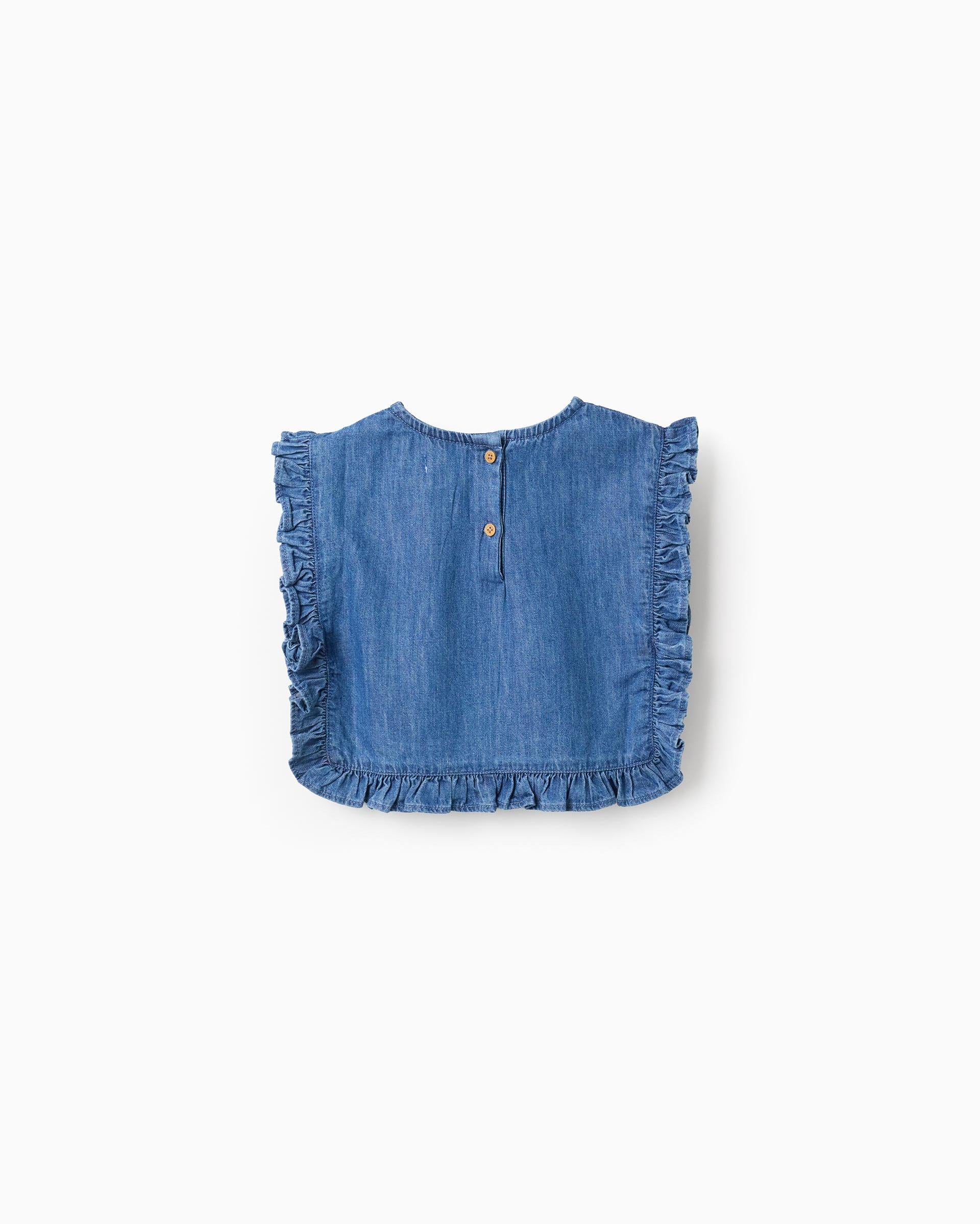 Blusa Volantes Flores Denim Zippy estilo