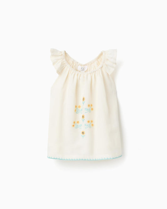 Blusa Bordado Flor Beige Zippy
