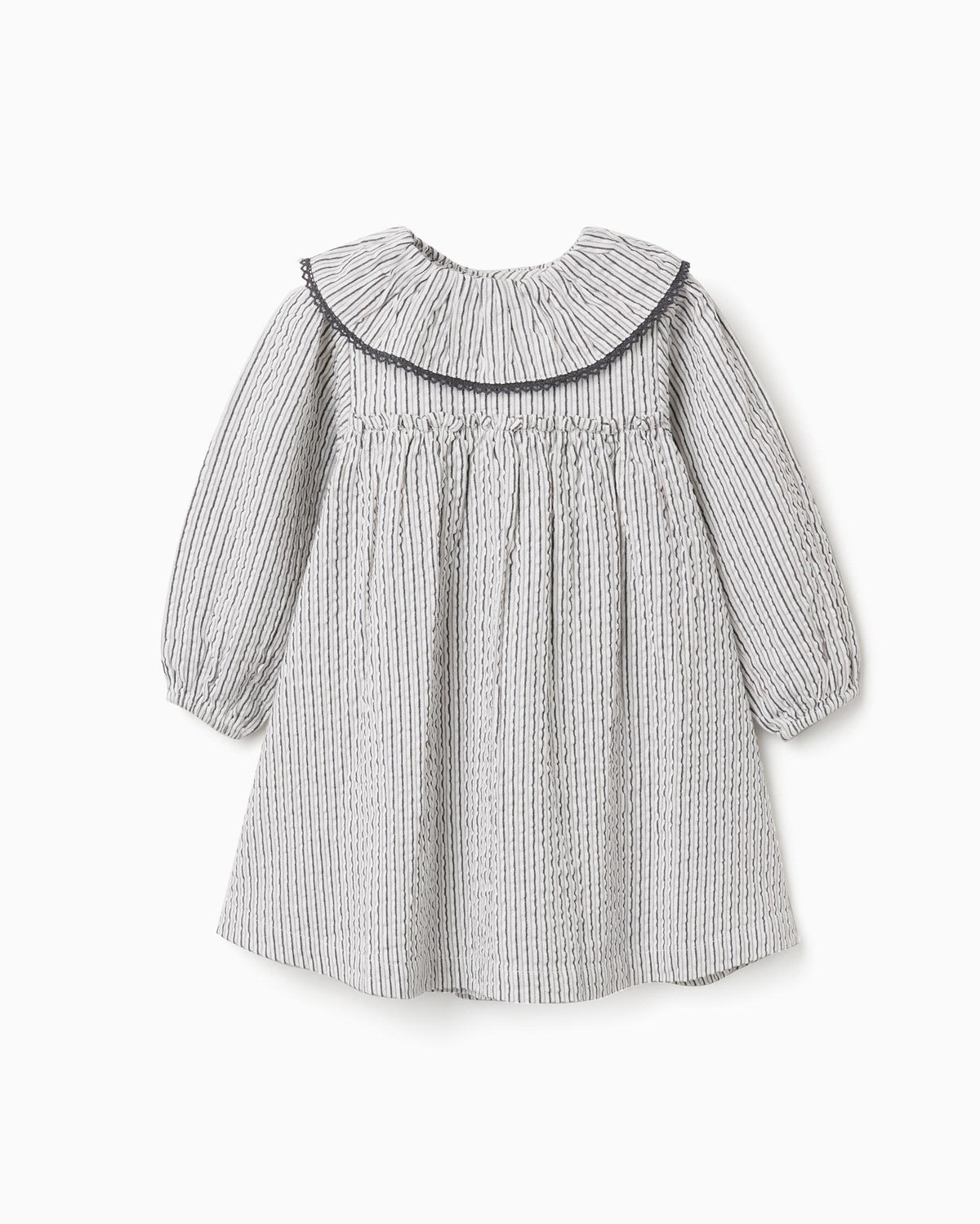 Vestido Manga Larga Rayas Gris Zippy