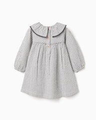 Vestido Manga Larga Rayas Gris Zippy