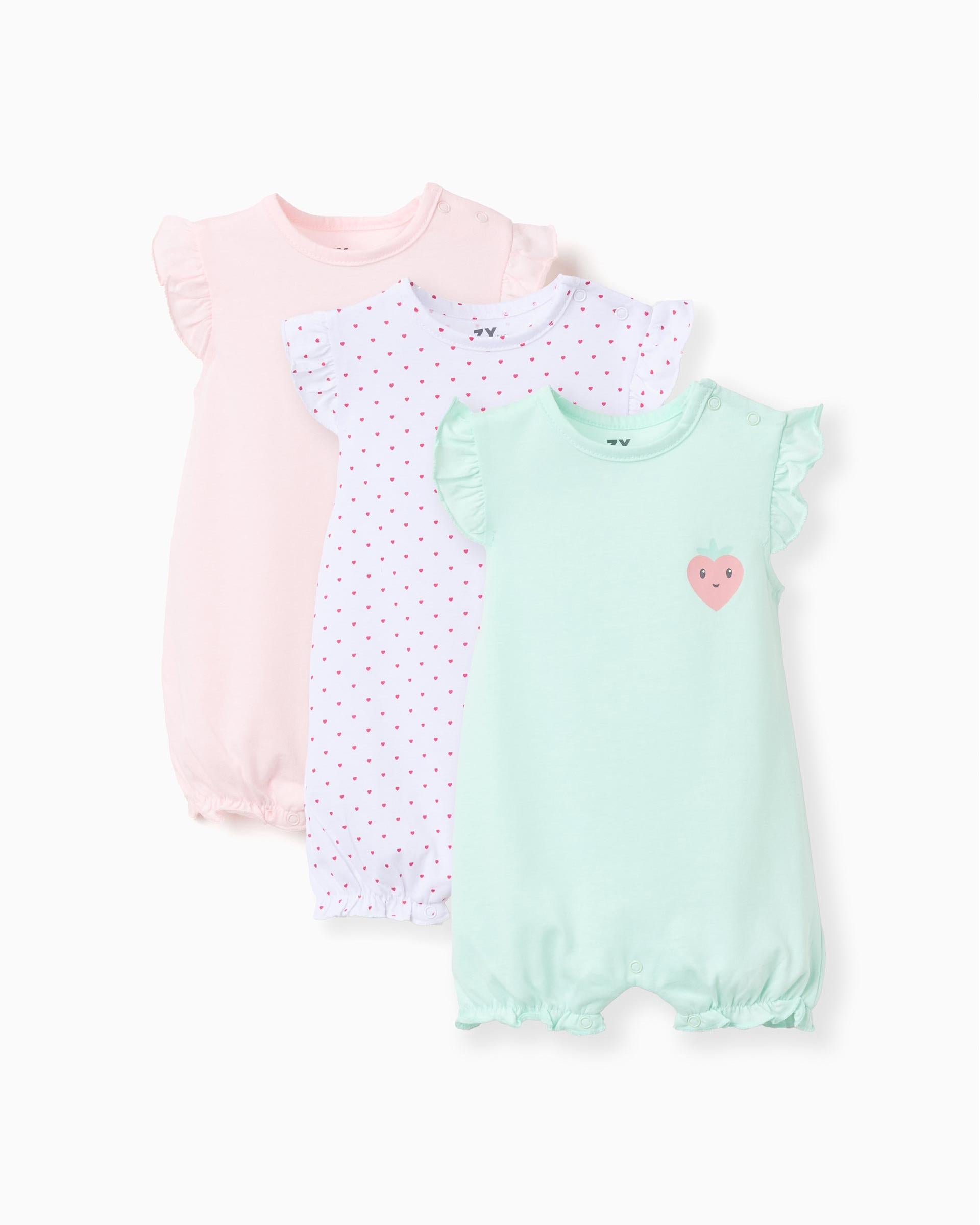 Set 3 Peleles Fresas Corazones Verde Rosa Zippy estilos