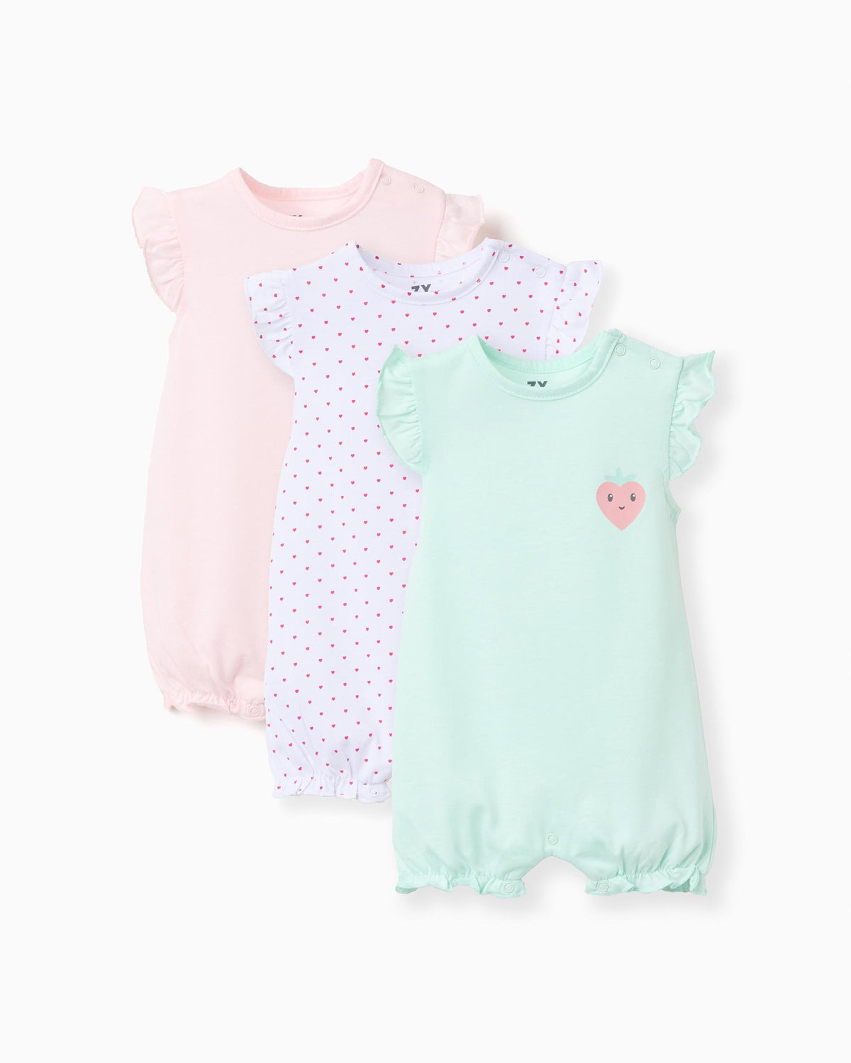 Set 3 Peleles Fresas Corazones Verde Rosa Zippy estilos