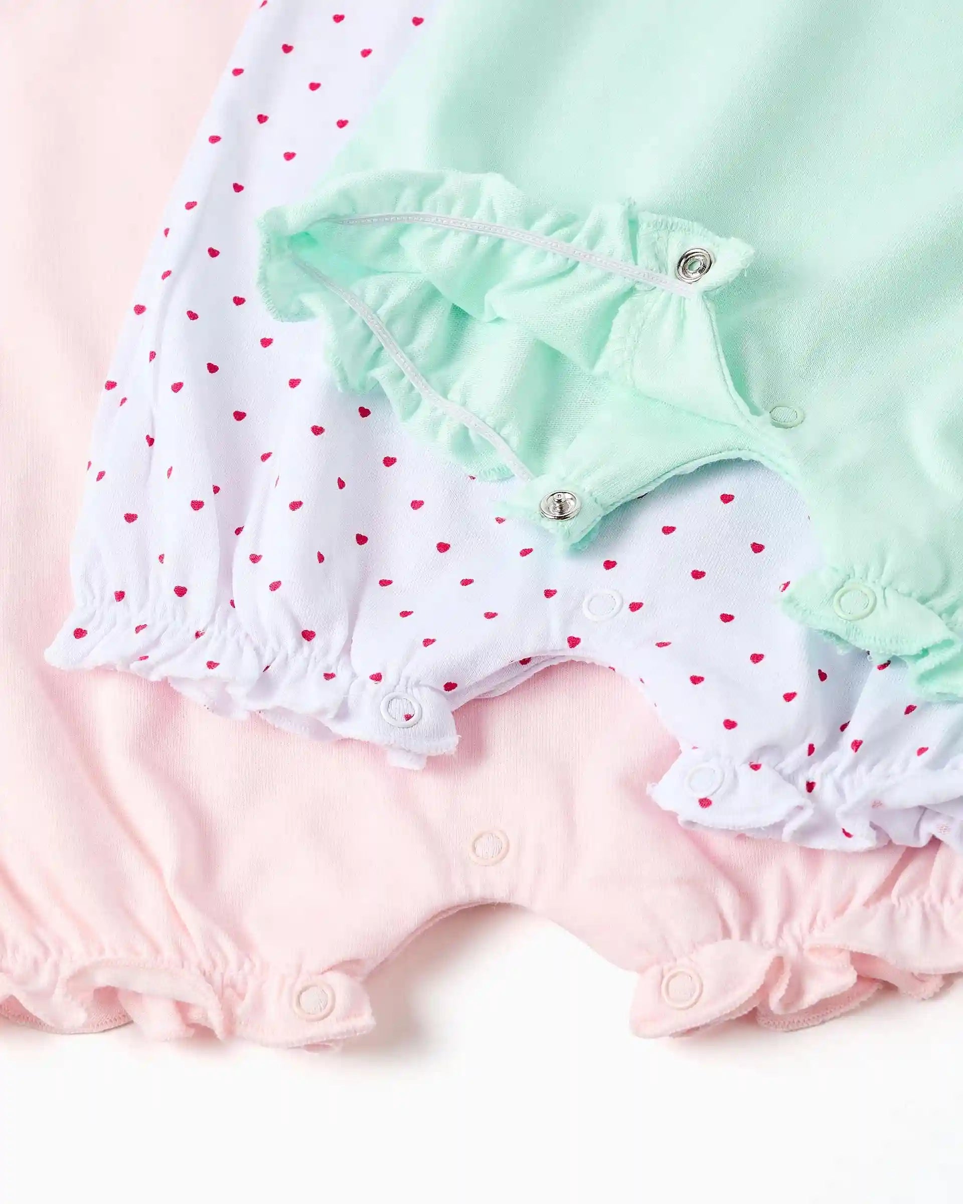 Set 3 Peleles Fresas Corazones Verde Rosa Zippy cierre