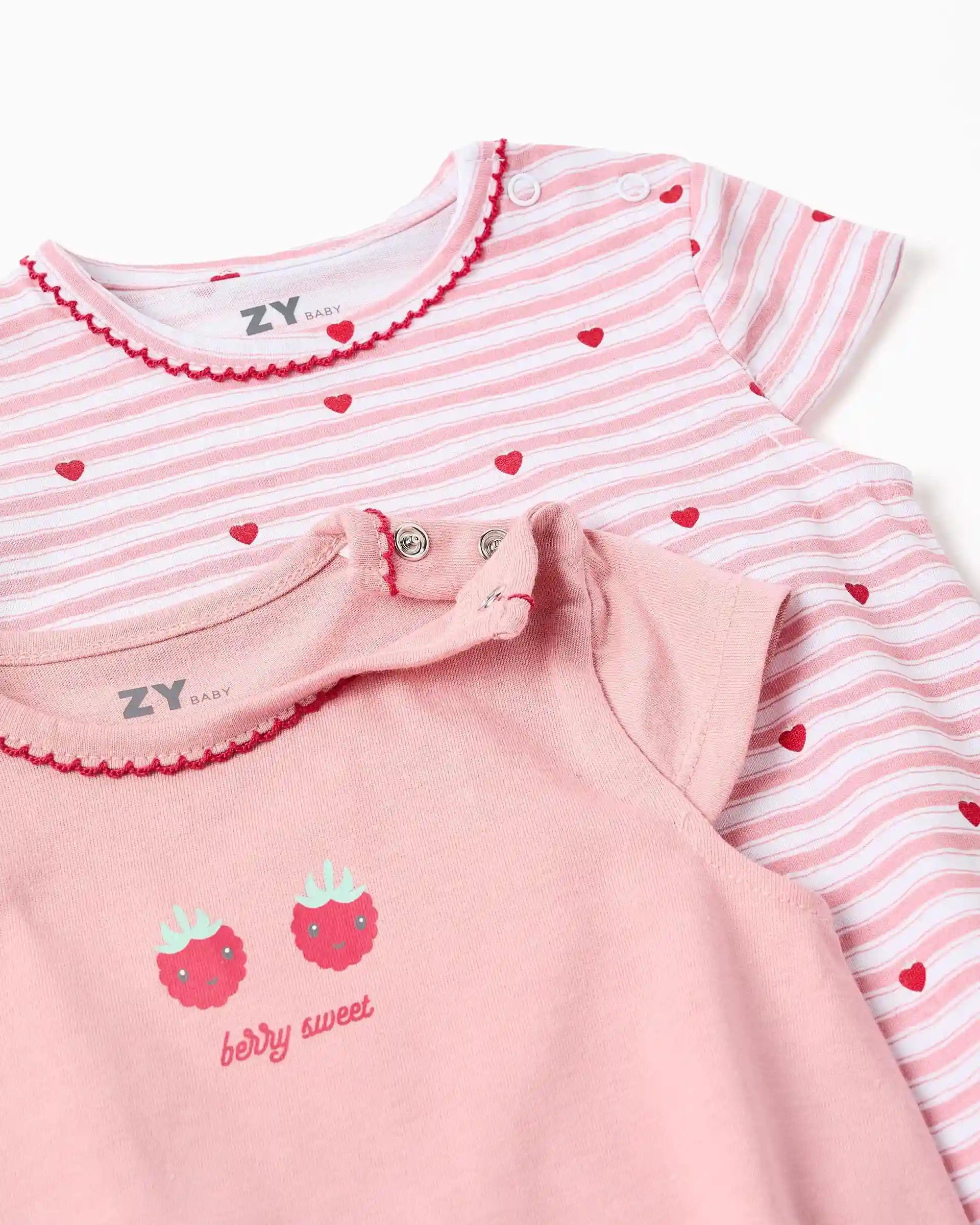 Set 2 Peleles Fresas Corazones Rosa Zippy DETALLE