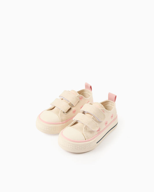 Tenis con Velcro Bordado Flores Beige Zippy