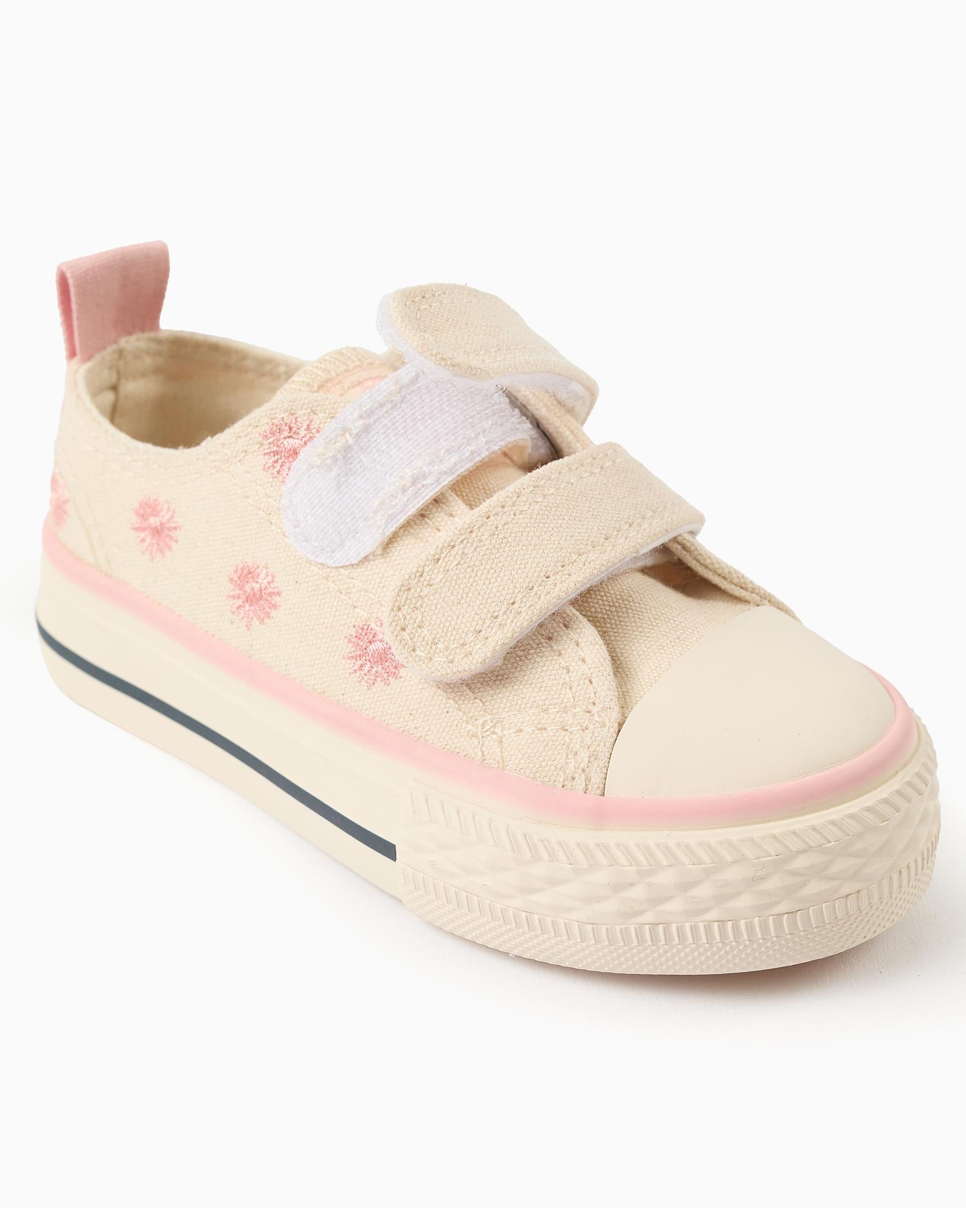 Tenis con Velcro Bordado Flores Beige Zippy detalle