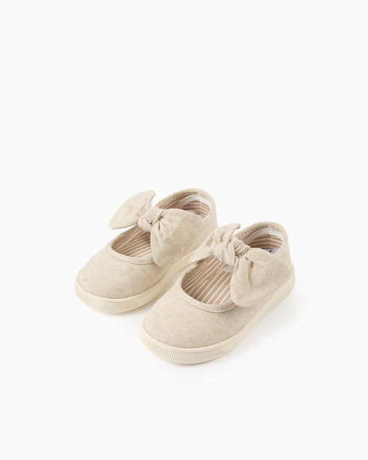 Baleta Velcro Detalle Moño Beige Zippy