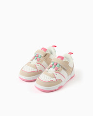 Tenis con Velcro Cordones Flores Blanco Rosa Zippy