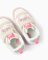 Tenis con Velcro Cordones Flores Blanco Rosa Zippy diseño