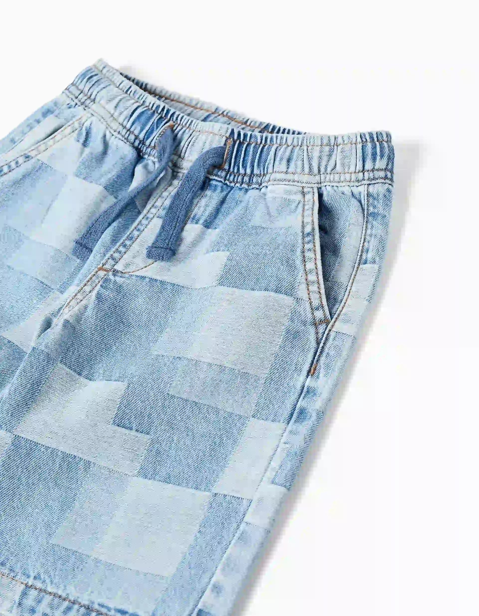 Bermuda Combinada Cuadros Denim Zippy detalle
