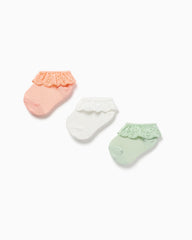 Set 3 Medias Tobilleras Encaje Para Bebé Niña Zippy