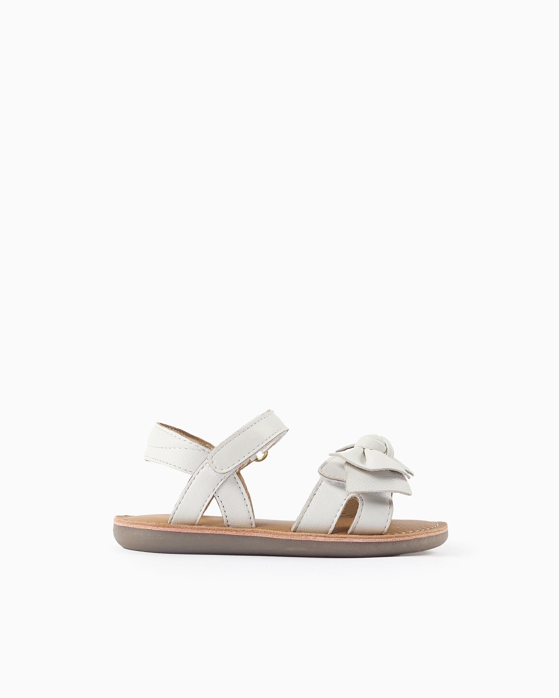Sandalias Velcro Detalle Moño Blanco Zippy perfil