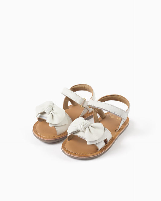 Sandalias Velcro Detalle Moño Blanco Zippy