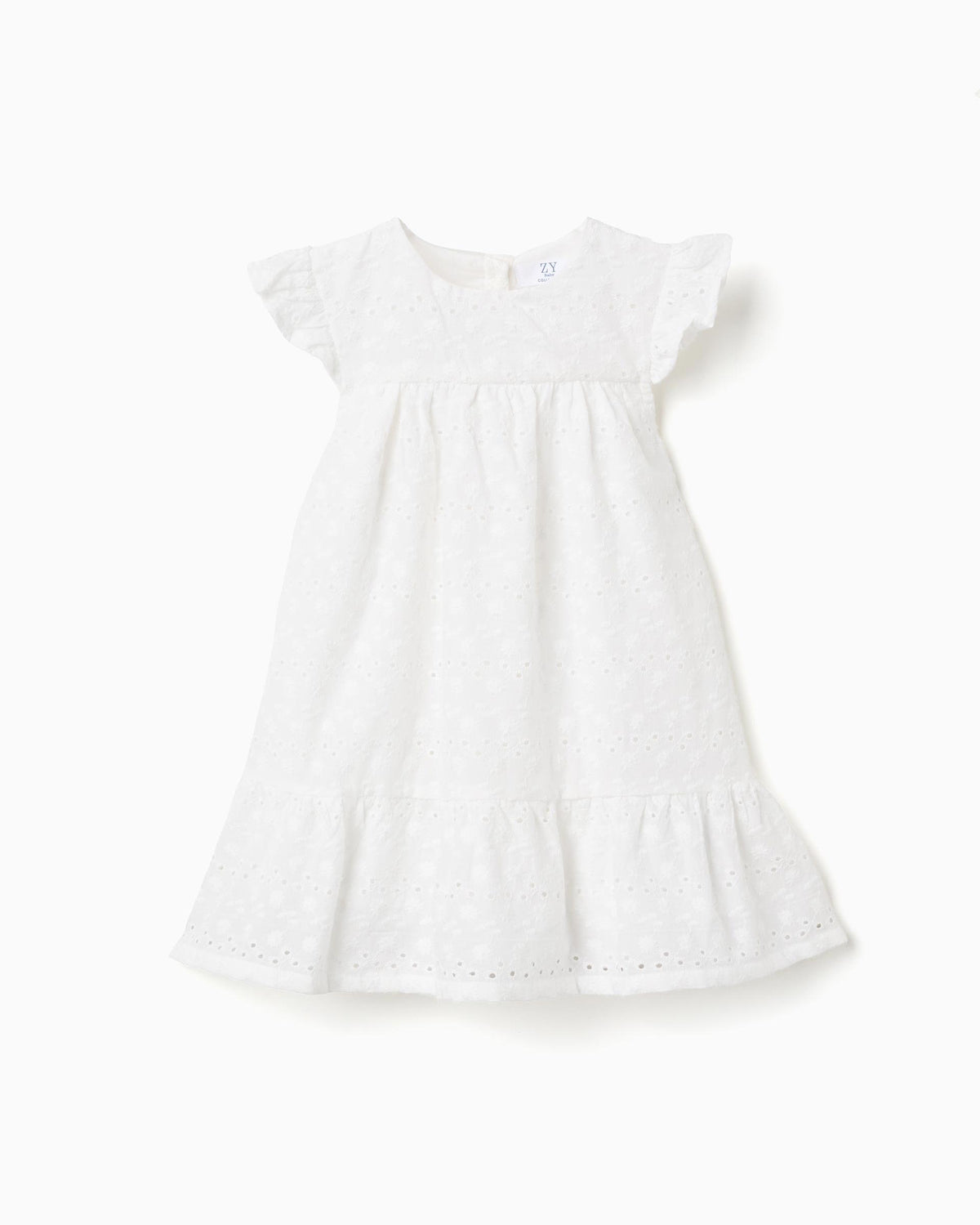 Vestido Ojalillo Flores Blanco Zippy