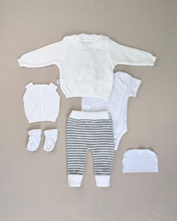 Set Primer Día Oso Tejido Blanco Bebe