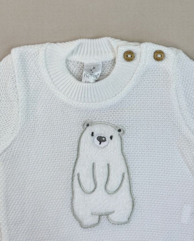 Set Primer Día Oso Tejido Blanco Textura