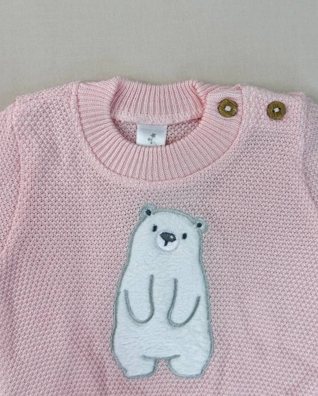 Set Primer Día Oso Tejido Rosa Detalle