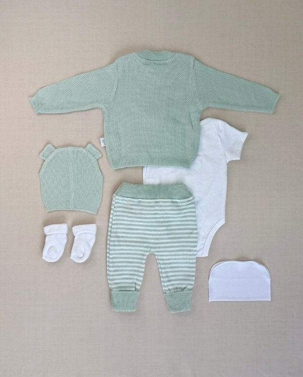 Set Primer Día Oso Tejido Verde Green