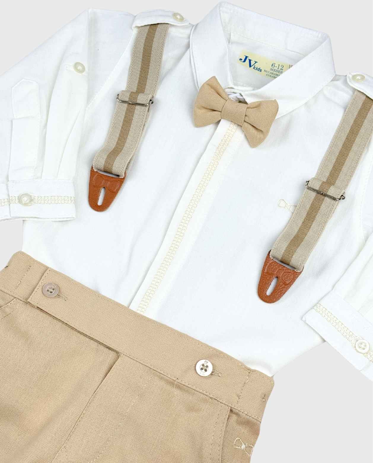 Conjunto Ceremonia Tirantes Pantaón Beige Detalle