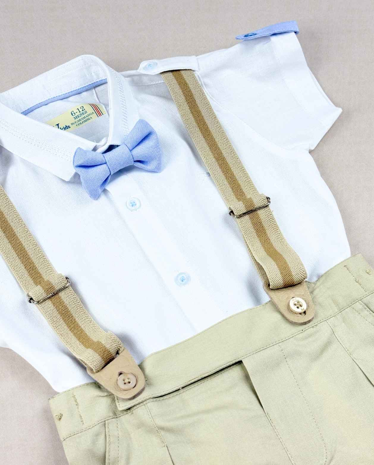 Conjunto Ceremonia Bermuda Tirantes Beige Detalle