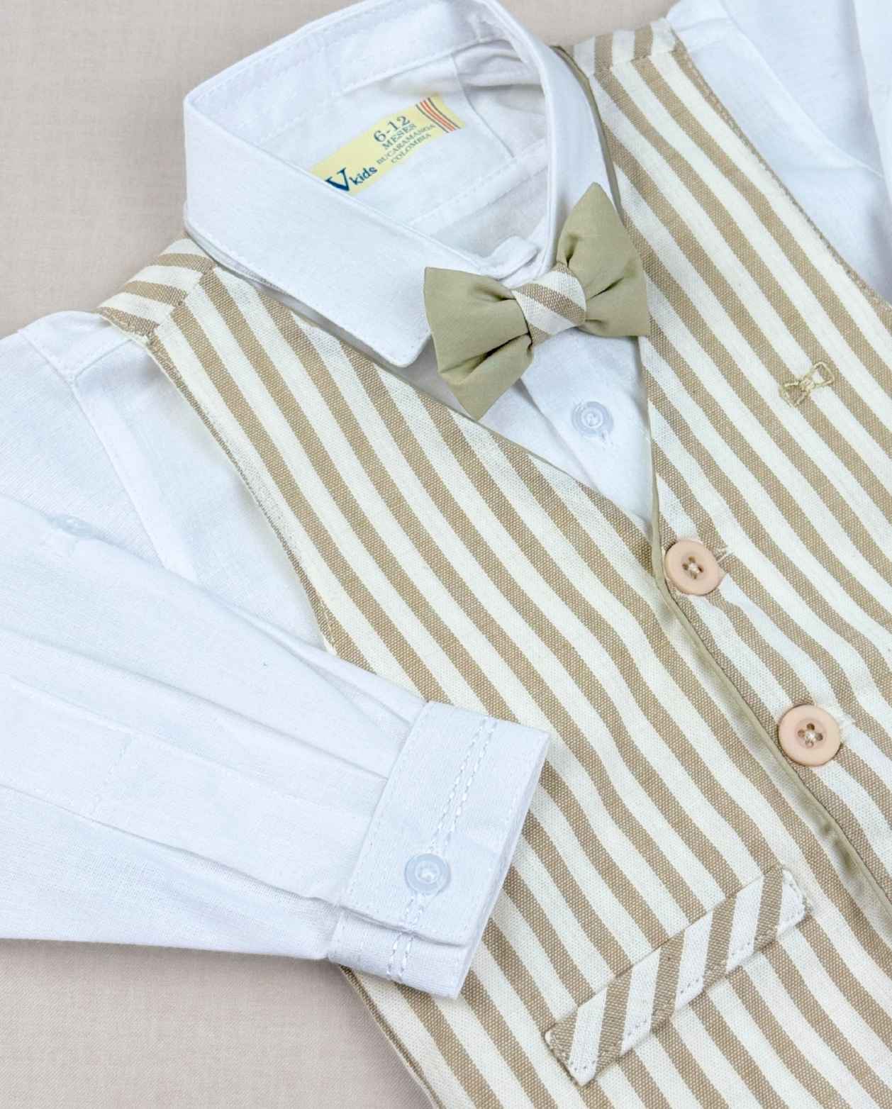 Traje De Ceremonia Chaleco Rayas Beige Bautizo