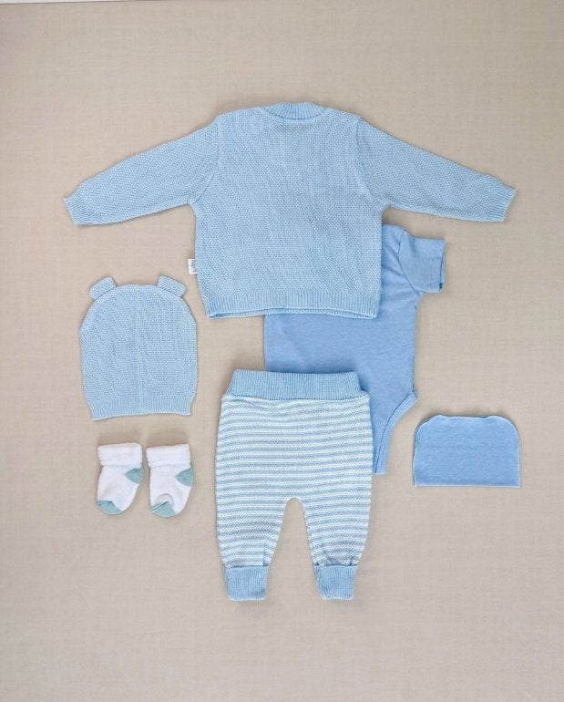 Set Primer Día Conejo Bordado Azul Bebe