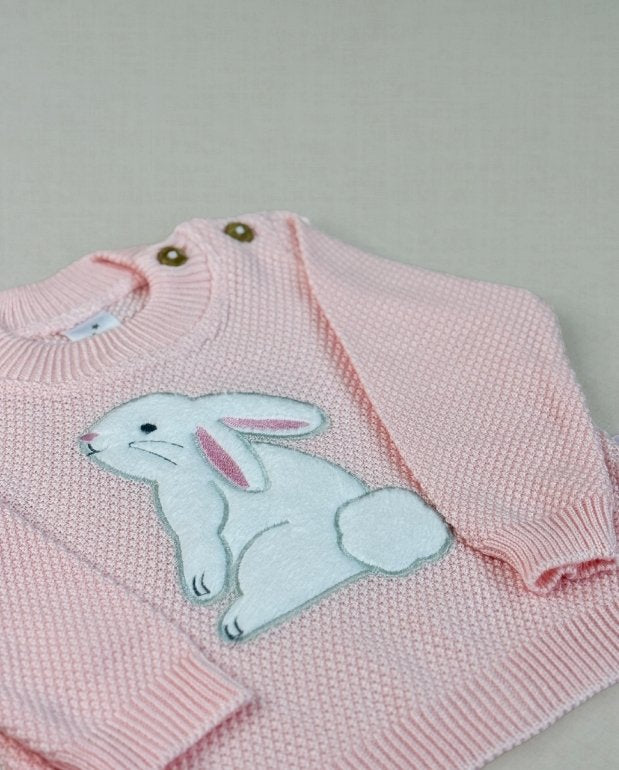 Set Primer Día Conejo Tejido Rosa Detalle
