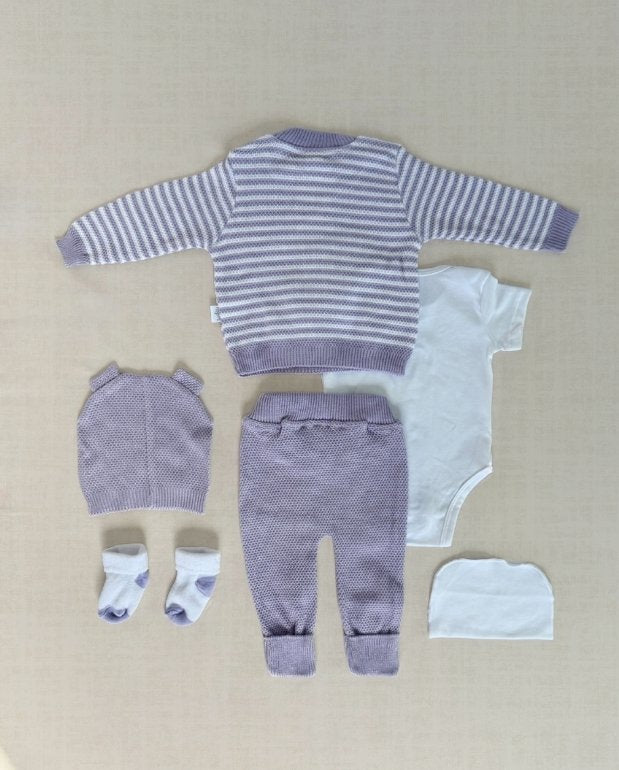 Set Primer Día Bordado Elefante Lila Completo