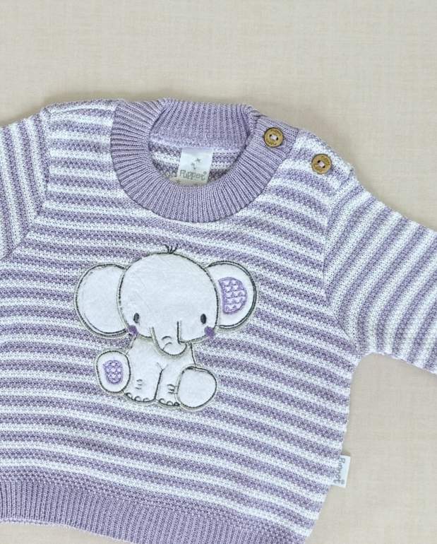 Set Primer Día Bordado Elefante Lila Detalle