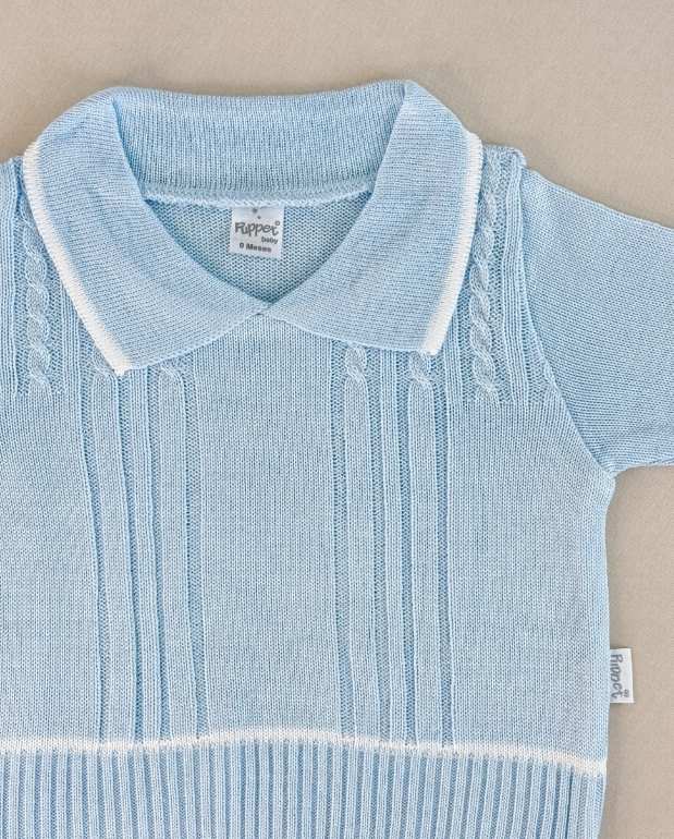 Set Primer Día Tejido Detalle Cuello Azul Textura