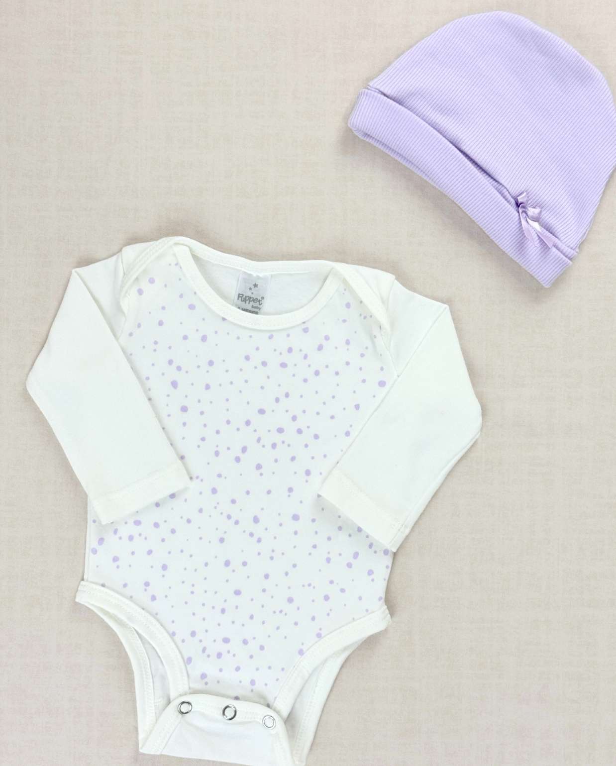 Set Primer Día Tejido Body Puntos Lila Detalles