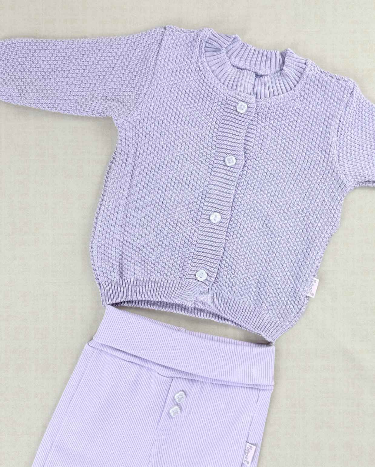 Set Primer Día Tejido Body Puntos Lila Niñas