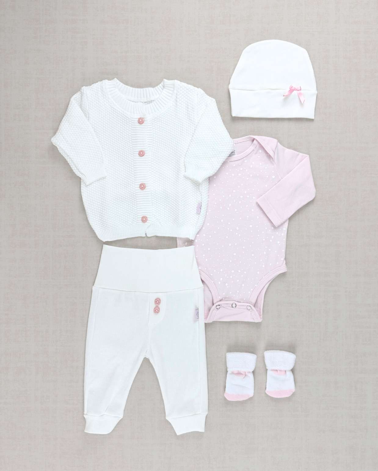 Set Primer Día Tejido Body Puntos Rosa