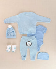 Set Primer Día Bordado León Azul Algodón 
