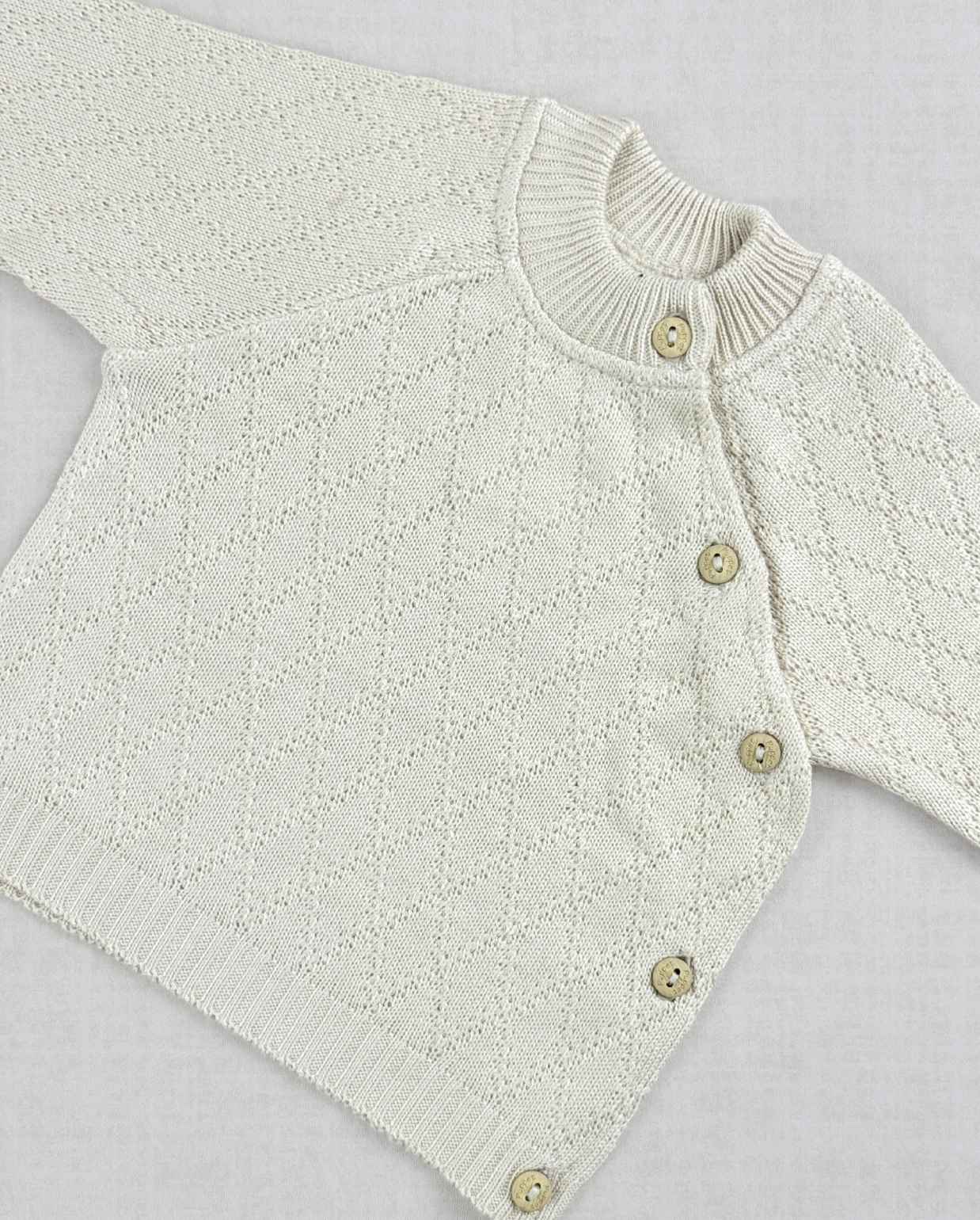 Set Primer Día Tejido Rombos Beige Niños