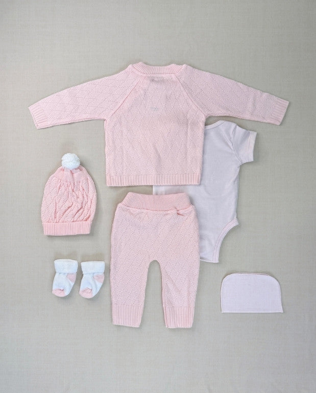 Set Primer Día Tejido Rombos Rosa Algodón 