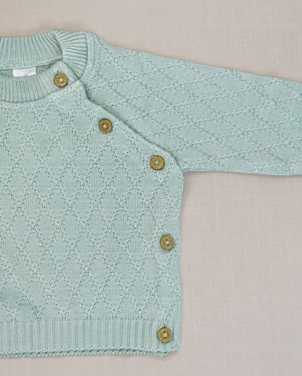 Set Primer Día Tejido Rombos Verde Botones