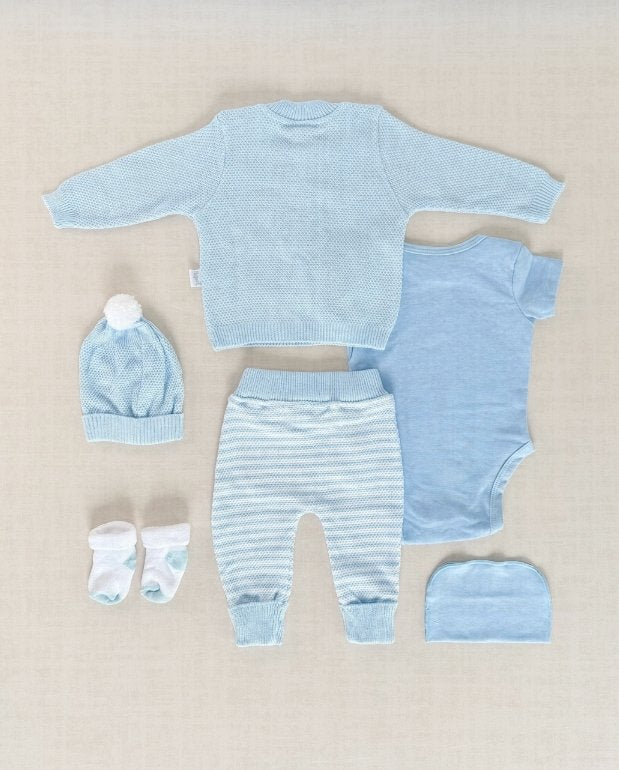 Set Primer Día Bordado Jirafa Azul Blue