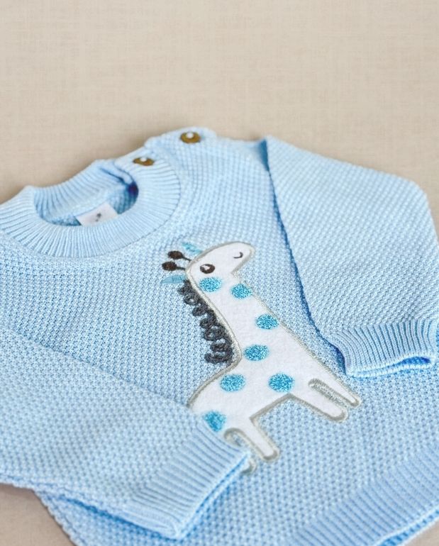 Set Primer Día Bordado Jirafa Azul Detalle