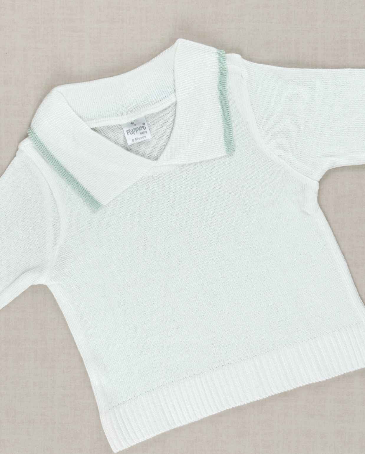 Set Primer Día Tejido Overol Cuello Verde Blanco