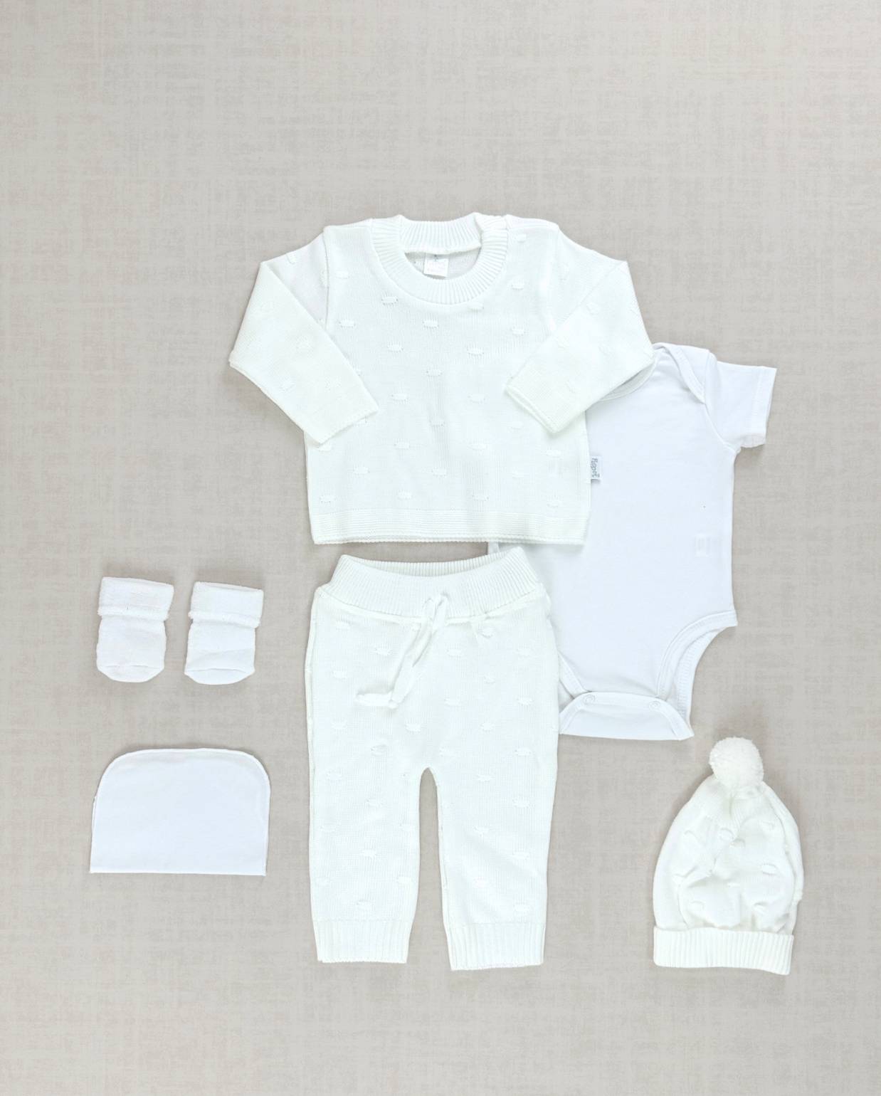 Set Primer Día Tejido Puntos Blanco
