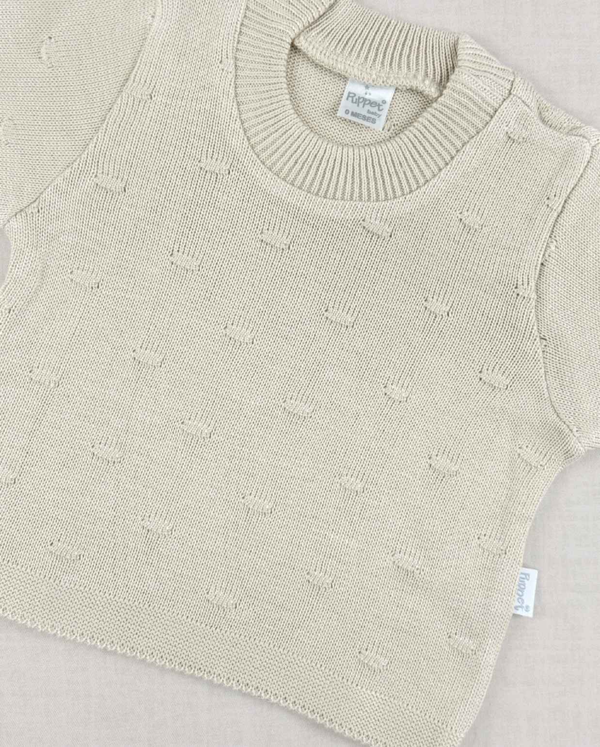 Set Primer Día Tejido Puntos Café Bebe 