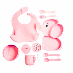 Set de Vajilla  Silicona Alimentación Elefante Ojo Rosa